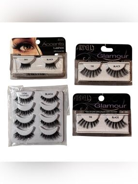 Ardell False Eyelash Lot - Black Demi Wispies & Glamour 118 & Black 305 Accents